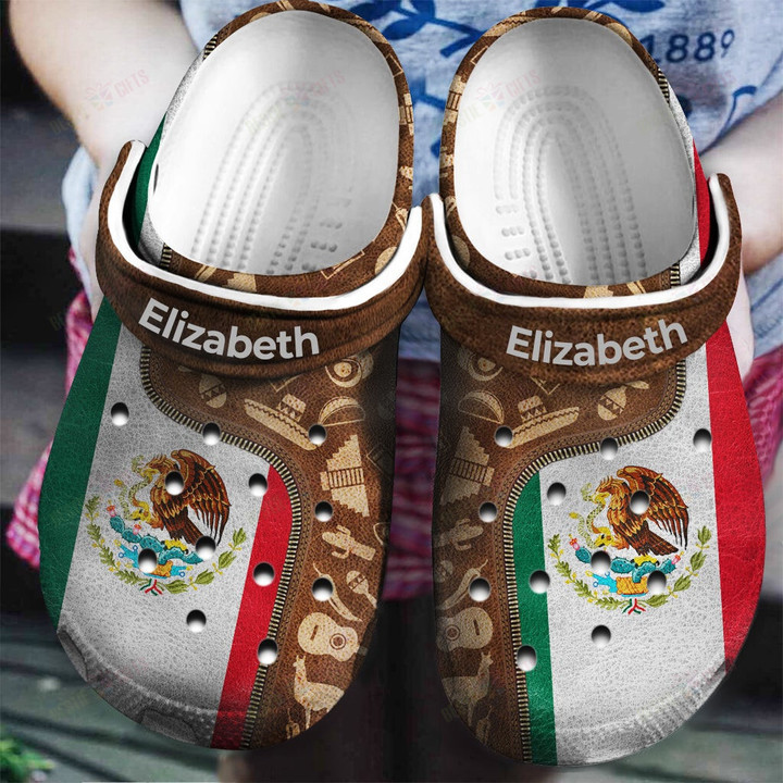 Personalized Mexico Mexican Flag And Symbols Zipper Crocs Classic Clogs Shoes