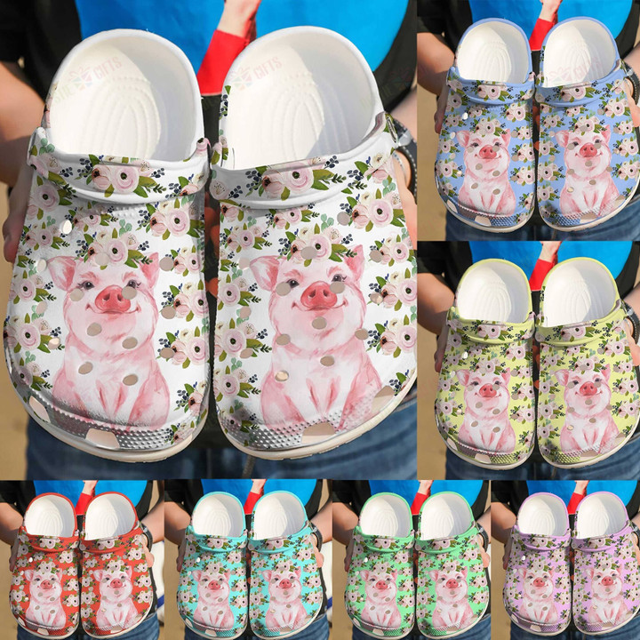 Pig And Flower Crocs Classic Clogs Shoes