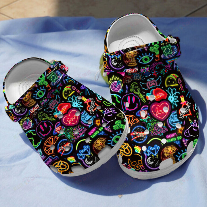 Graffiti Neon Crocs Classic Clogs Shoes