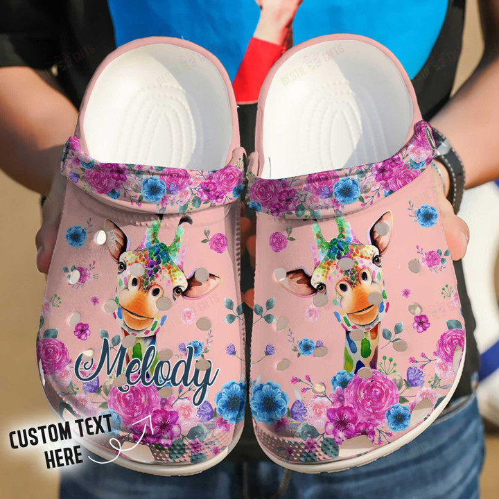 Personalized Floral Giraffe Crocs Classic Clogs Shoes