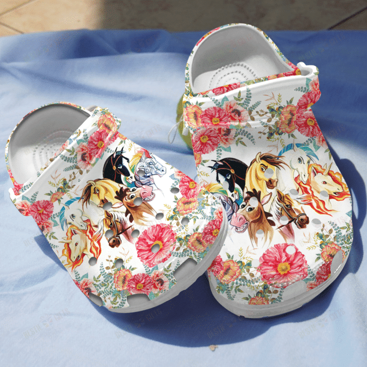 Flower Horse Crocs Classic Clogs Shoes