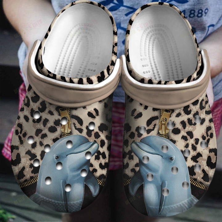 Zipper Leopard For Dolphin Lovers Crocs Classic Clogs Shoes