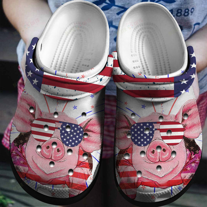 Pig Wear Glasses With American Crocs Classic Clogs Shoes