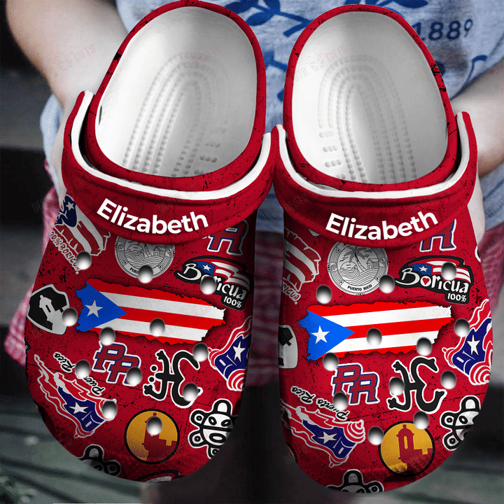 Personalized Red Puerto Rico With Symbols Crocs Classic Clogs Shoes