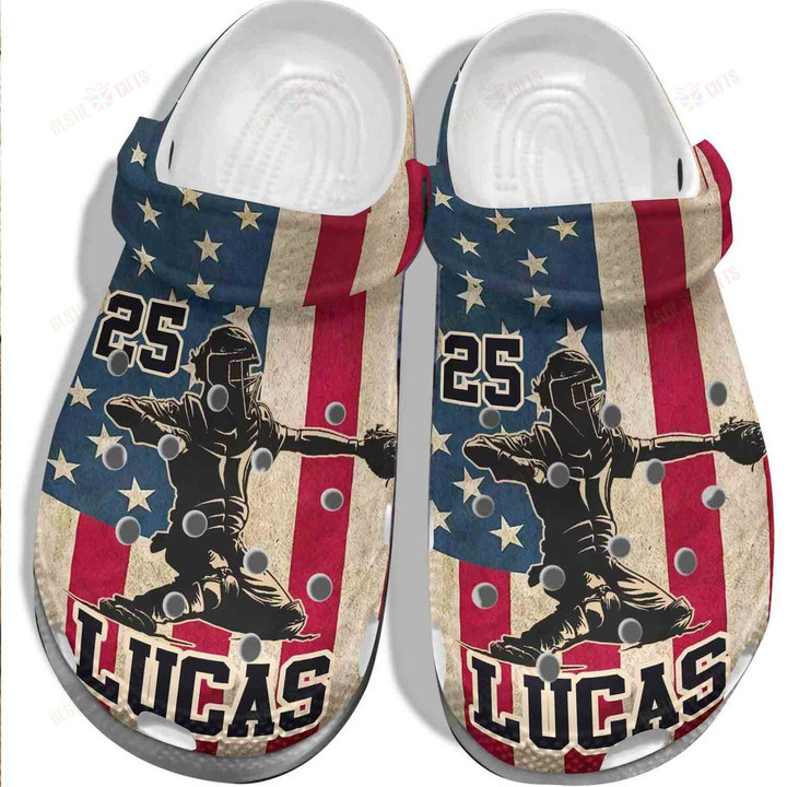 Personalized Baseball 4th of July USA Flag America Flag Baseball Crocs Classic Clogs Shoes