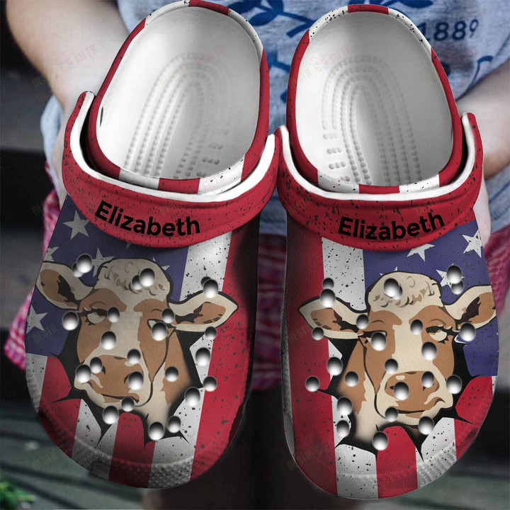 Personalized Patriotic Cow Inside Me Crocs Classic Clogs Shoes