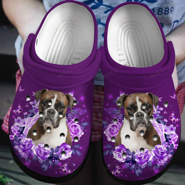 Purple Roses And Boxer Crocs Classic Clogs Shoes