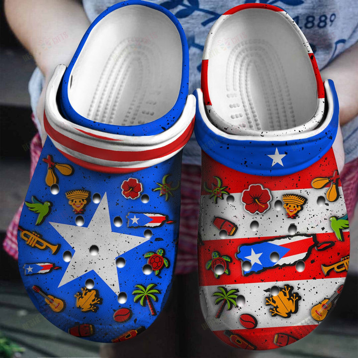 Puerto Rican Flag Symbols Crocs Classic Clogs Shoes