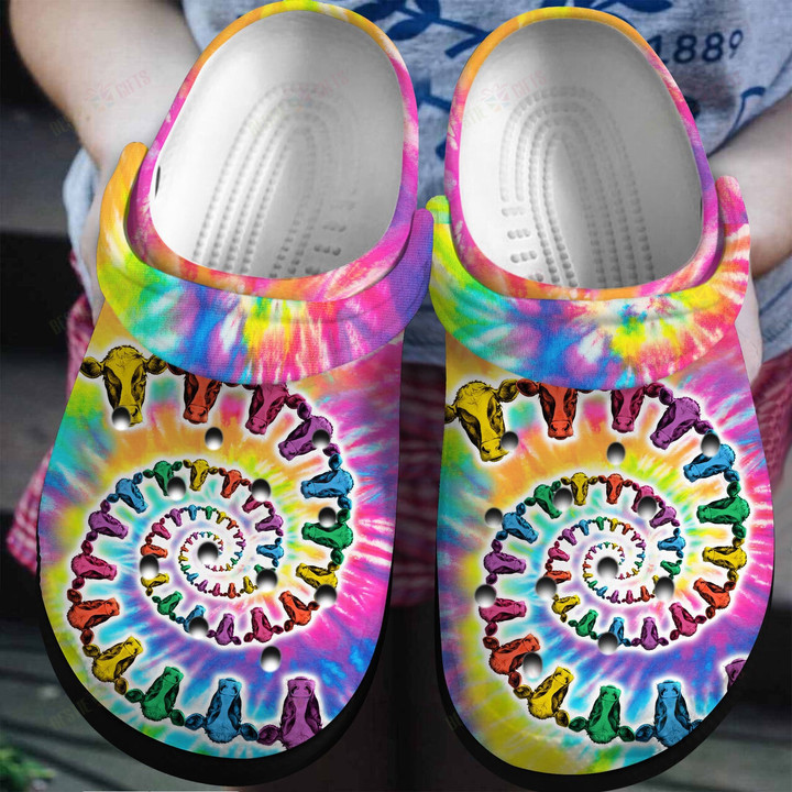 Cow Tie Dye Crocs Classic Clogs Shoes