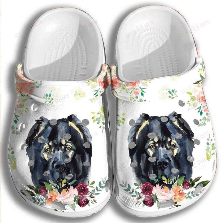 Black Flower Dog Crocs Classic Clogs Shoes