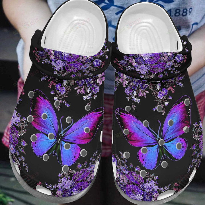 Purple Butterflies And Flowers Crocs Classic Clogs Shoes
