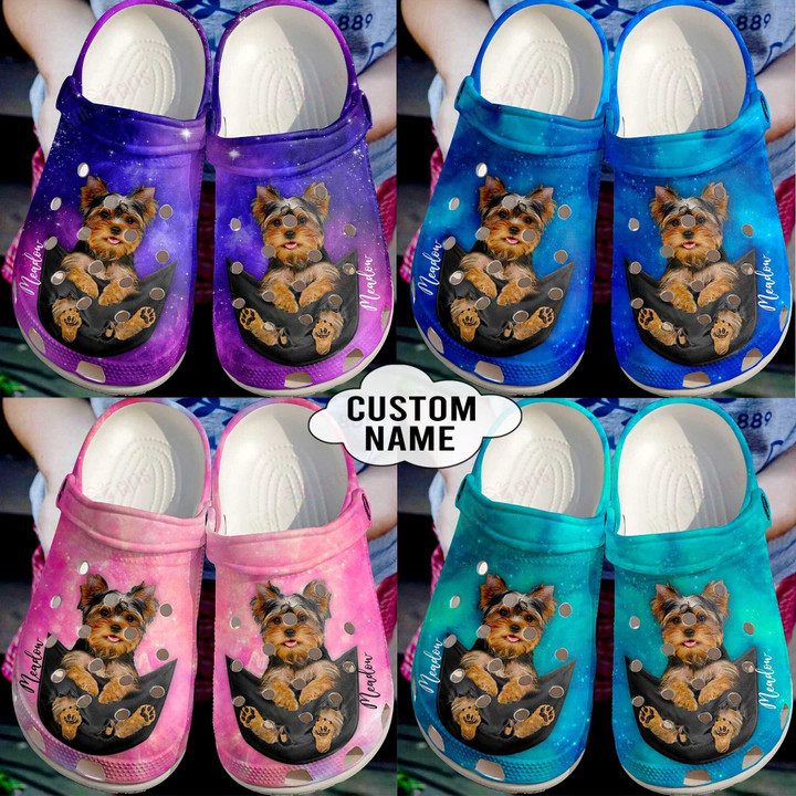 Personalized Yorkshire Terrier Pocket Galaxy Crocs Classic Clogs Shoes