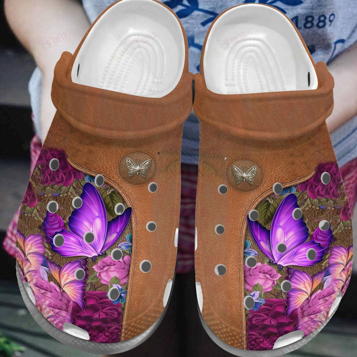 Pink Roses Butterfly Crocs Classic Clogs Shoes