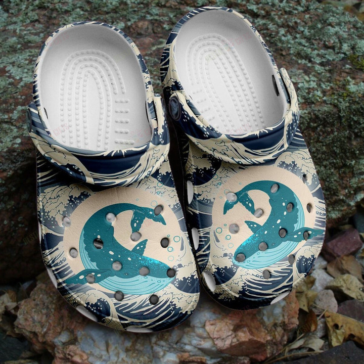 Waves Whale Graphic In The Ocean Crocs Classic Clogs Shoes