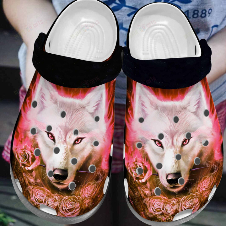 Wolf Roses Crocs Classic Clogs Shoes