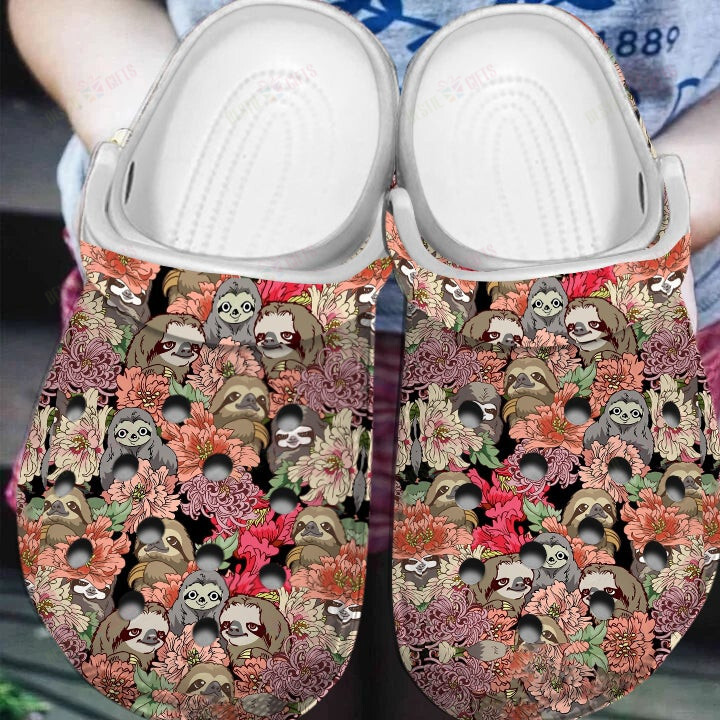 Sloth Floral Crocs Classic Clogs Shoes