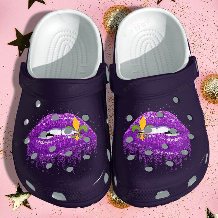 Mardi Gras Purple Lip Mardi Gras in New Orleans Crocs Classic Clogs Shoes