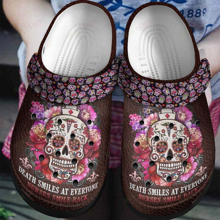 Nurses Sugar Skull Flower Death Smiles At Everyone Crocs Classic Clogs Shoes