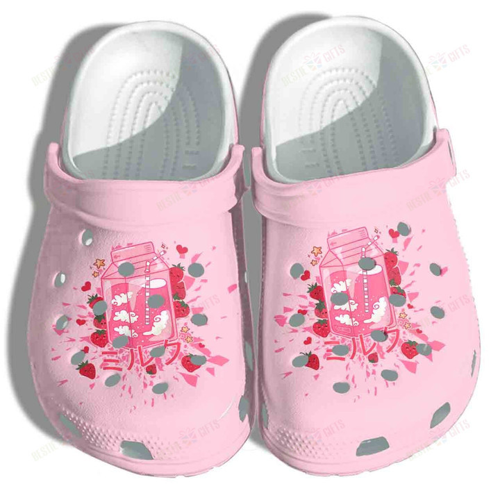 Japanese Pastel Kawaii Strawberry Milk Shake Crocs Classic Clogs Shoes
