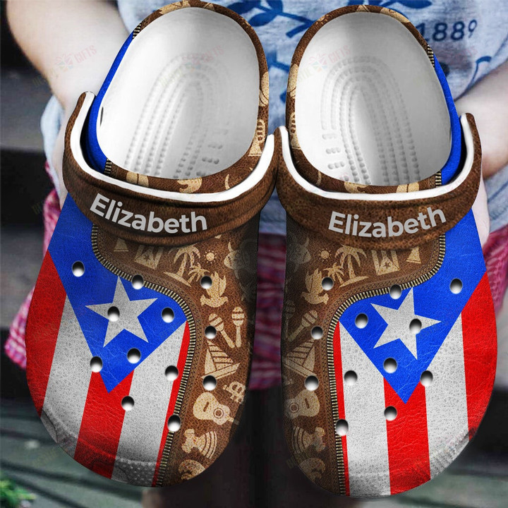 Personalized Puerto Rico Puerto Rican Flag And Symbols Zipper Crocs Classic Clogs Shoes