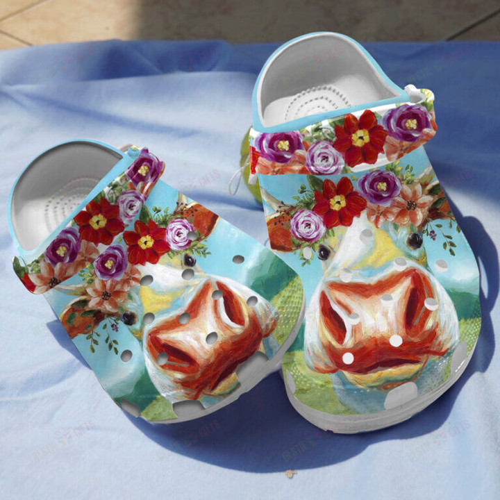 Cow Flower Crocs Classic Clogs Shoes