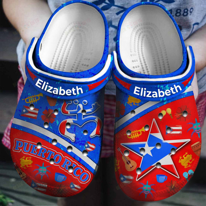 Personalized Puerto Rican Symbols Combined With Puerto Rico Flag Crocs Classic Clogs Shoes