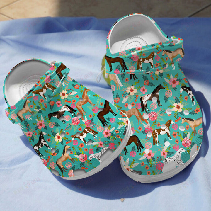 Horse Collection Floral Crocs Classic Clogs Shoes