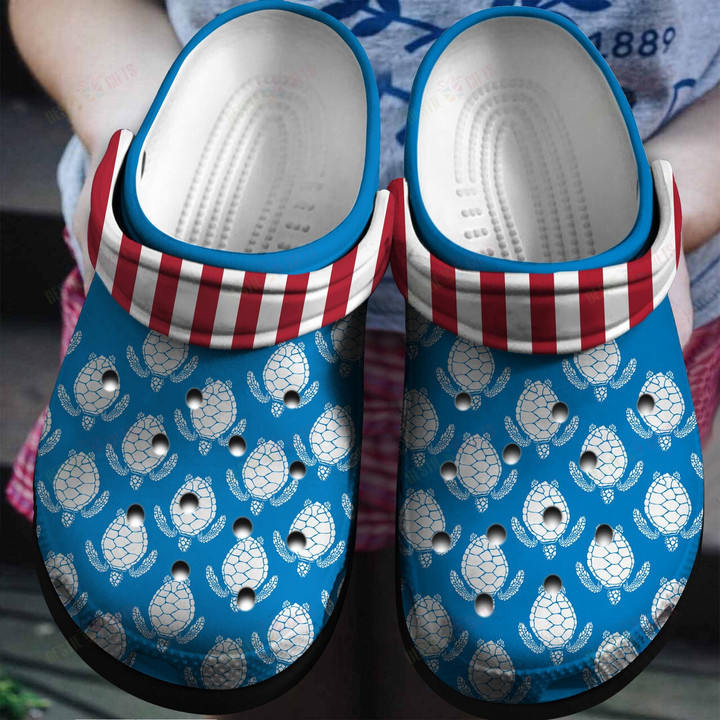 Turtle With American Flag Crocs Classic Clogs Shoes