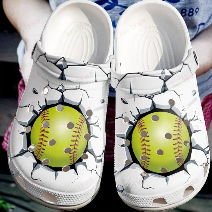 Softball Broken Wall Crocs Classic Clogs Shoes