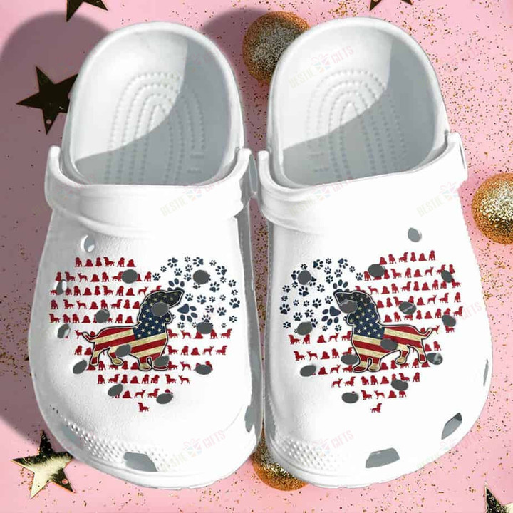 Dachshund America Flag Heart Crocs Classic Clogs Shoes