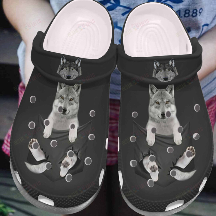 Little Wolf On Pocket Crocs Classic Clogs Shoes