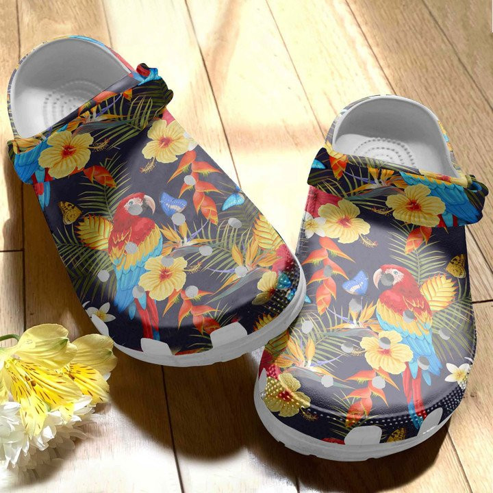 Colorful Parrot Among Exotic Flowers Crocs Shoes Clog