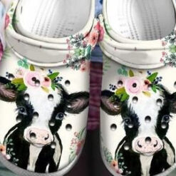 Cute Cow Flowers Crocs 3D Print Cow Crocs Charms Cow Crocs Crocband Clog Gift For Farmer Animal Print Water Shoes