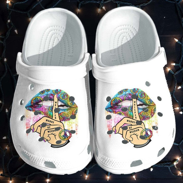 Hippie Rainbow Lip Peace Custom Crocs Classic Clogs Shoes Hippie Girl Whisper Words Outdoor Crocs Classic Clogs Shoes