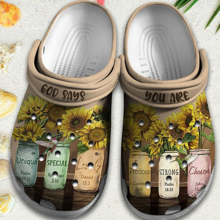 God Says You Are Beautiful Sunflower Crocs Classic Clogs Shoes SFL