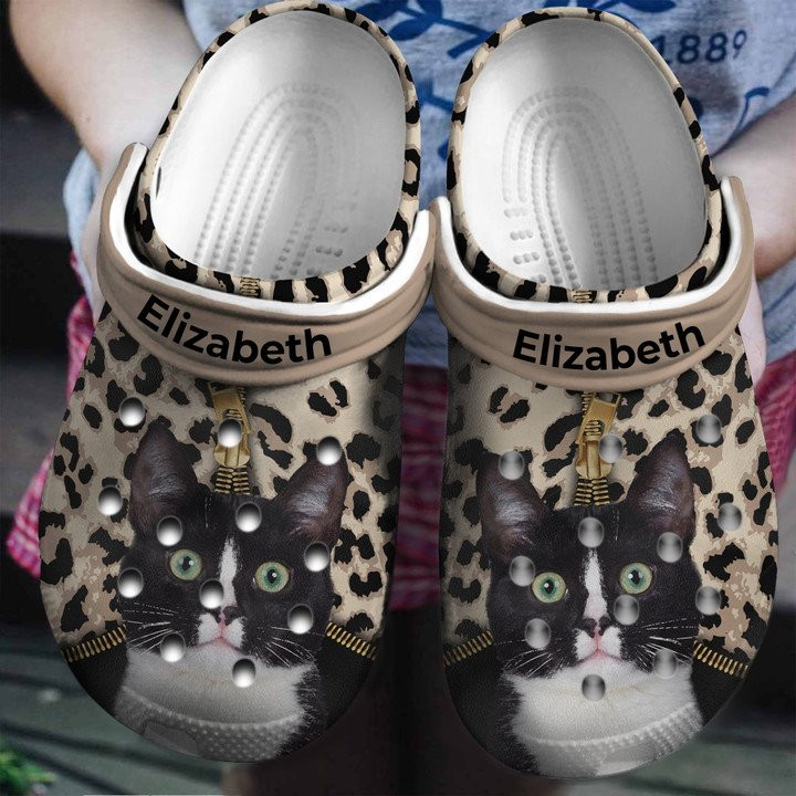 Cat Leopard Personalized Shoes Crocs Clogs