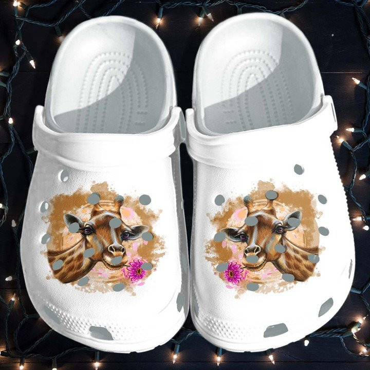 Giraffe Girl Flower Shoes Clogs Cute Lover Beach Crocs Shoe