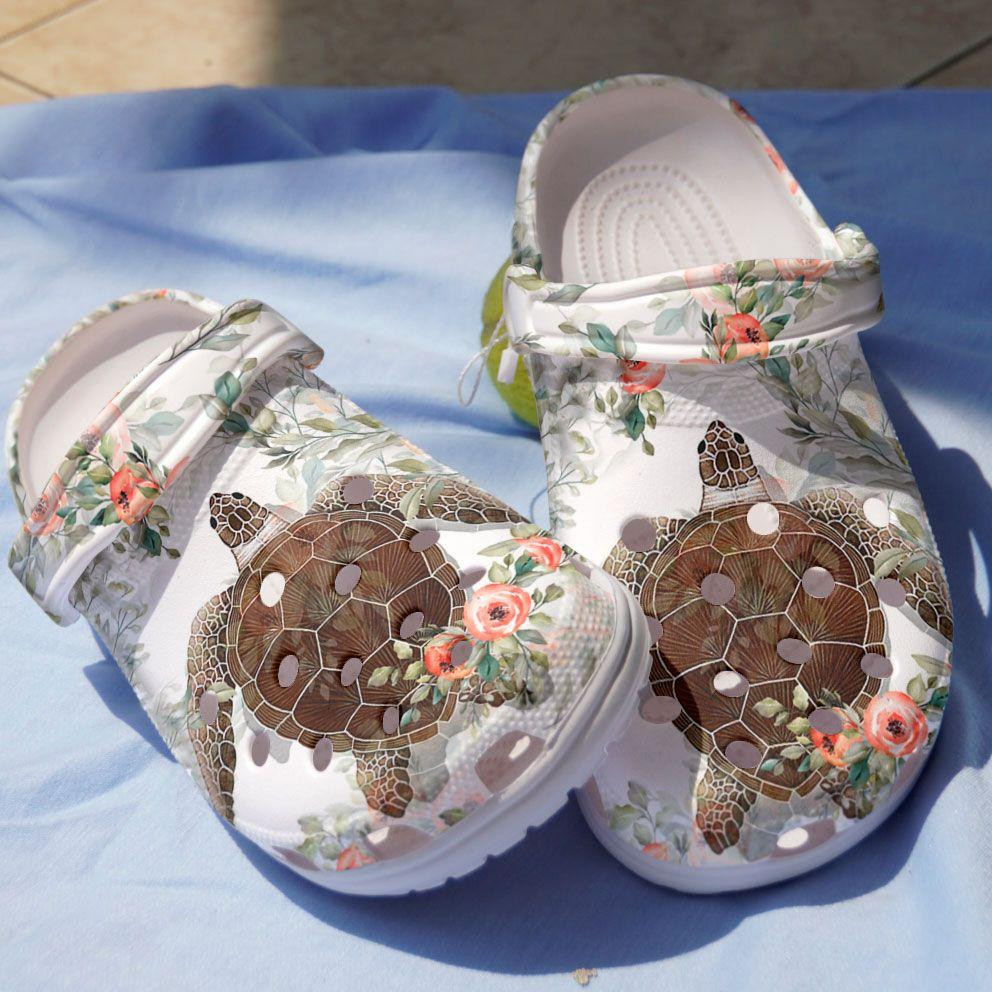 Charming Sea Turtle With Flowers Shoes Crocs Sea Turtle In The Ocean Shoes Crocbland Clog For Women Girl Mother Daughter Sister Niece