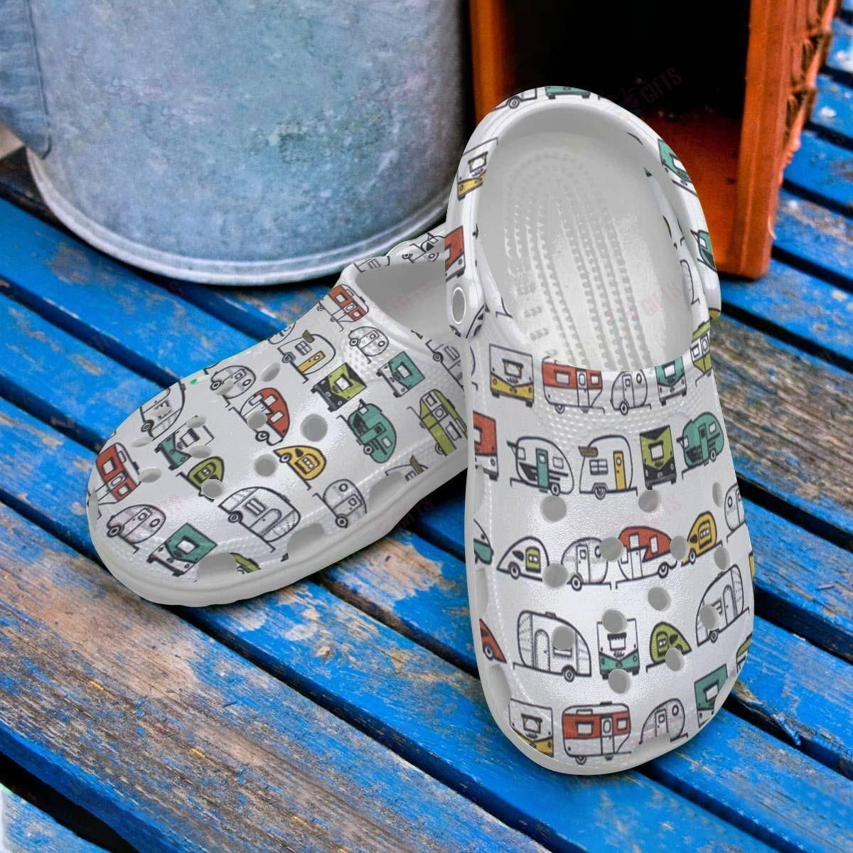 Camping Crocs Classic Clog Camping White Pattern Shoes