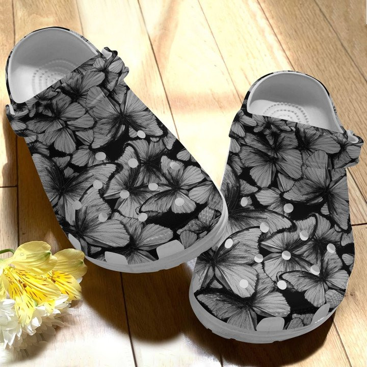 Black White Butterflies Crocs Classic Clogs Shoes Butterflies Crocs Classic Clogs Shoes