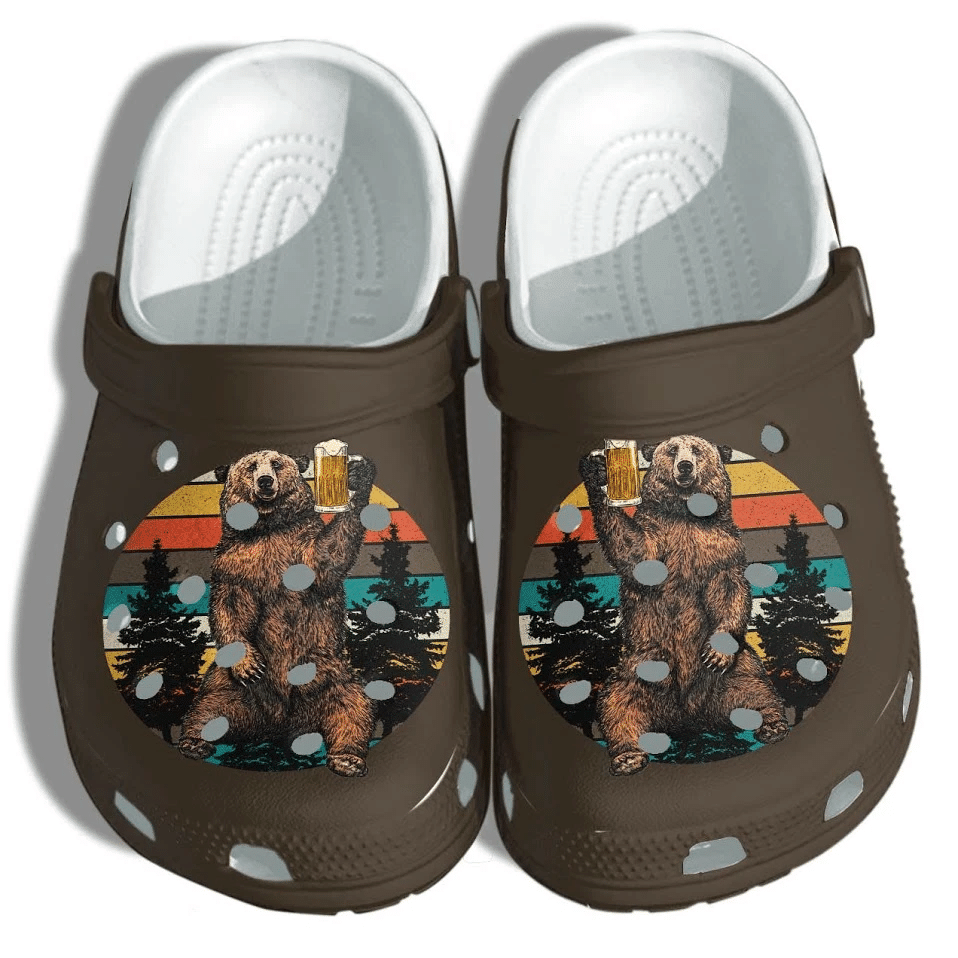 Bear Drinking Camping Shoes Crocs Old Men Funny Cute Crocs Shoes