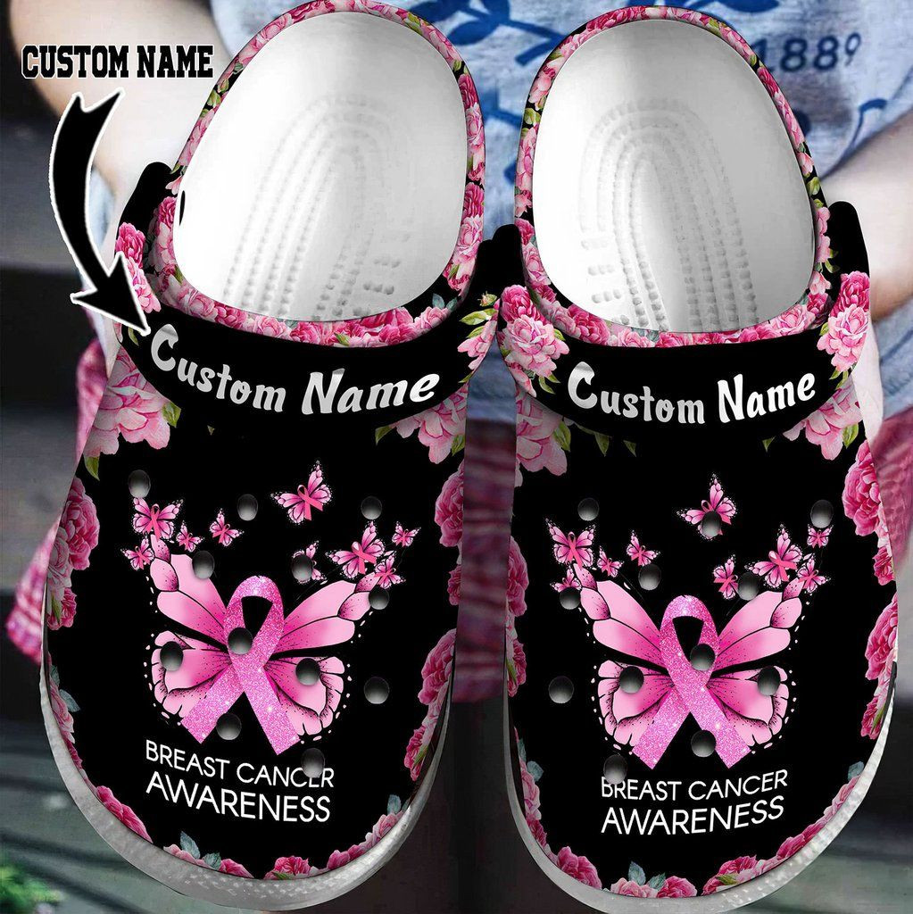 Personalized Breast Cancer Awareness Crocs Butterfly Breast Cancer Awareness