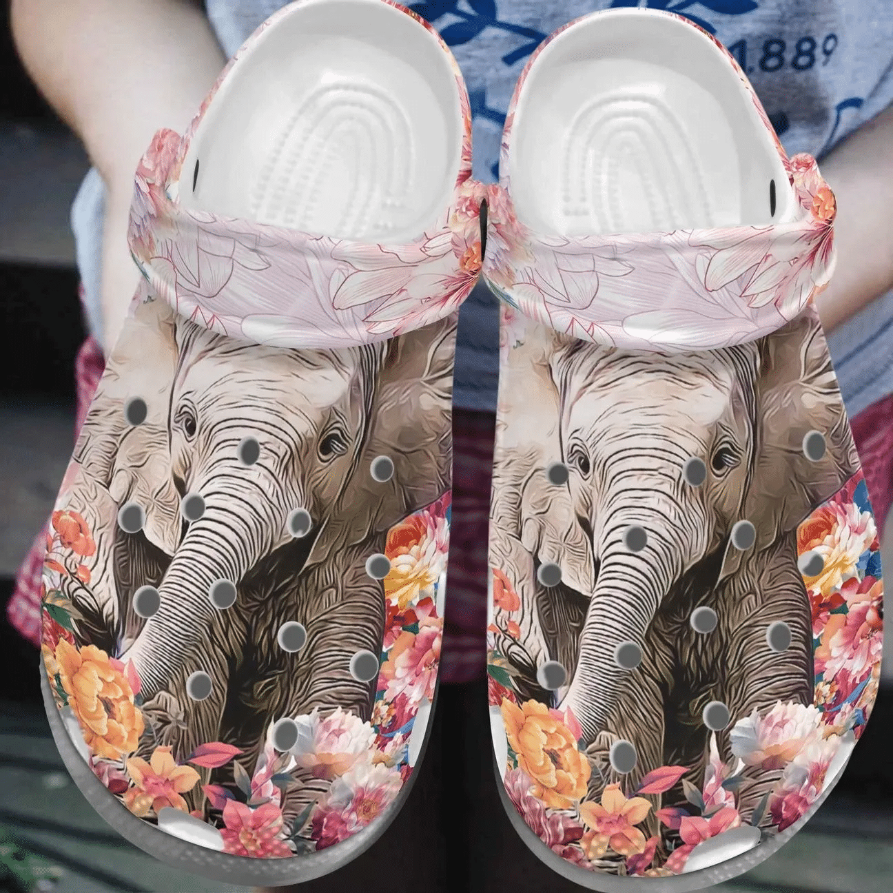 Elephant Personalized Clog Custom Crocs Comfortablefashion Style Comfortable For Women Men Kid Print 3D Flowery