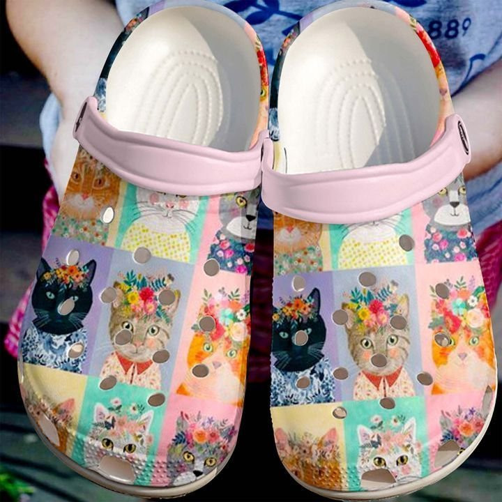 Cat Flowers Crocs Clog Shoes
