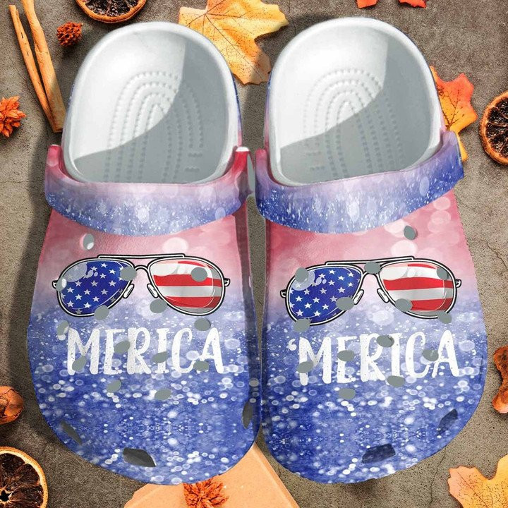 America Sunglasses USA Flag Custom Crocs Classic Clogs Shoes th of July Beach Crocs Classic Clogs Shoes Gift For Men Women