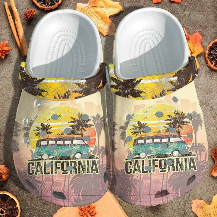 California Beach Summer Crocs Classic Clogs Shoes Vintage For Men Women California Camping Bus Custom Crocs Classic Clogs Shoes Vibe Summer