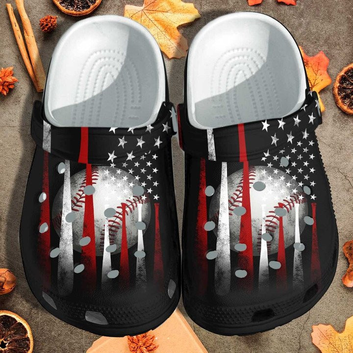 Baseball Ball America Flag Custom Crocs Classic Clogs Shoes Baseball Lover