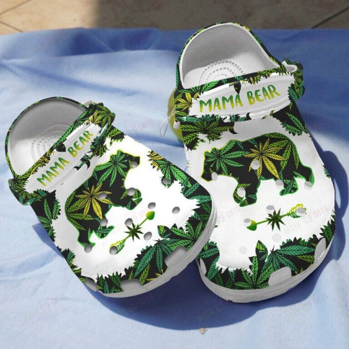 Mama Bear with Weed Leaves Shoes Crocs Clogs