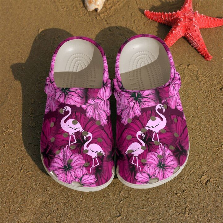 Flamingo Pink Hibiscus Flamingoes Crocs Clog Shoes