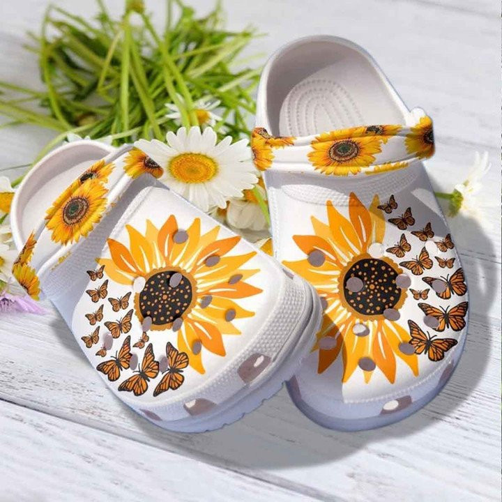 Butterfly Sunflower Shoes Clogs Crocs Be Kind Sunflower Shoes